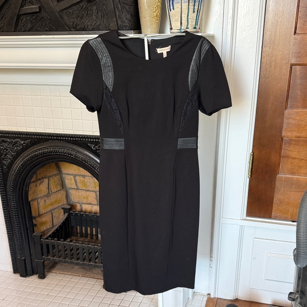 Rebecca Taylor Black Midi Dress w/ Faux leather & lace accents.Worn a few times
